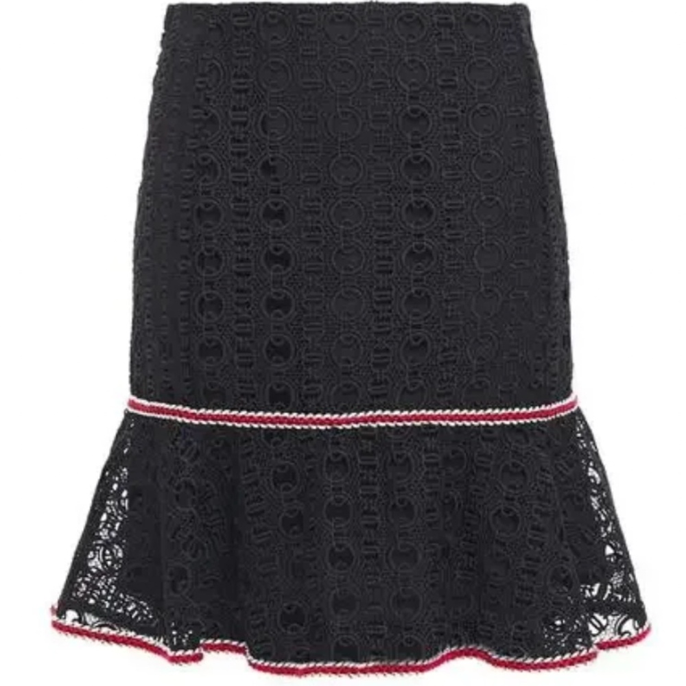 SANDRO PARIS Lace Skirt Black with Red and White Trim - Size 1